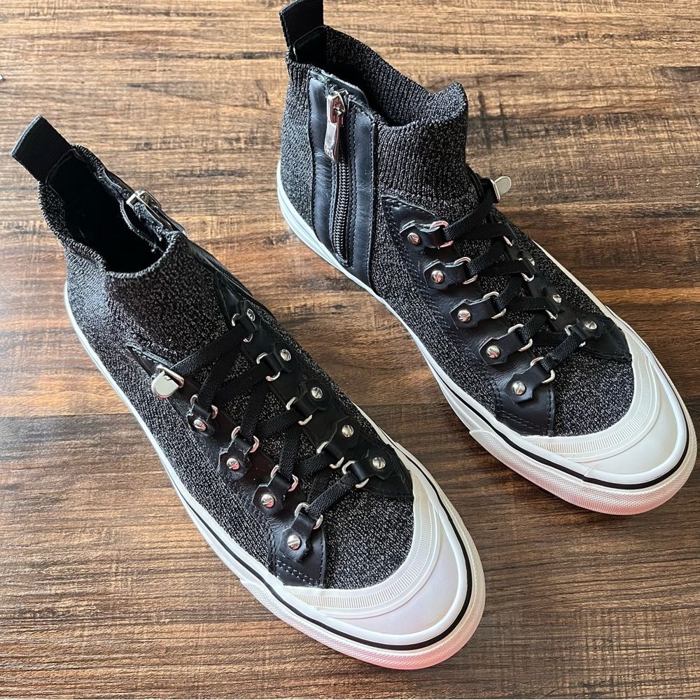 DKNY Sheila Sock Lace Black/Gray Platform Sneakers Shoes with Zipper Size 8 - Picture 2 of 14